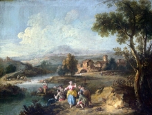 212/zais, giuseppe - landscape with a group of figures fishing